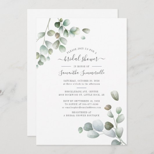 Eucalyptus Greenery Floral Script Vrijgezellenfees Kaart (Voorkant / Achterkant)