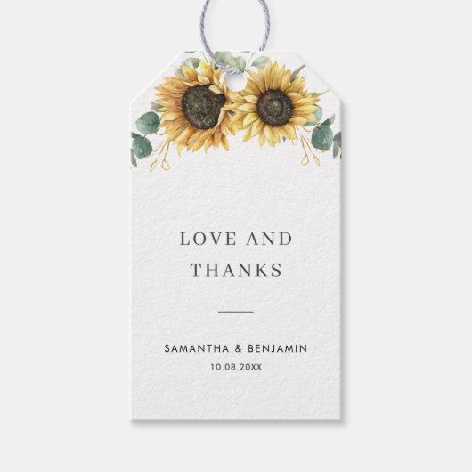 Eucalyptus Greenery Floral Sunflower Wedding Cadeaulabel (Voorkant)