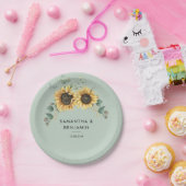 Eucalyptus Greenery Floral Sunflower Wedding Papieren Bordje (Feest)