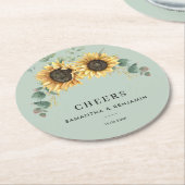 Eucalyptus Greenery Floral Sunflower Wedding Ronde Kartonnen Onderzetter (Gebogen)