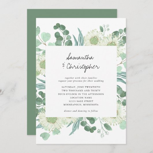 Eucalyptus Greenery Flowers Weddenschap (Voorkant / Achterkant)