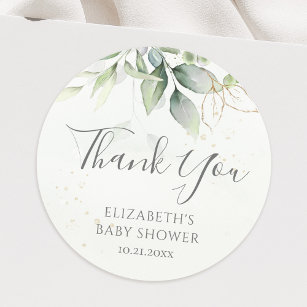 Eucalyptus Greenery Foliage Baby shower Dank u wel Ronde Sticker