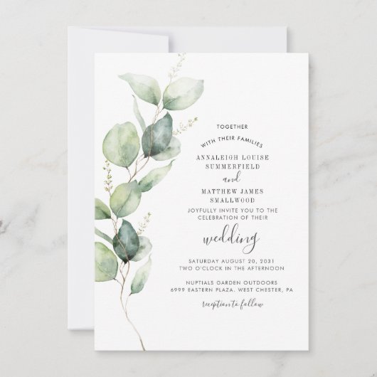 Eucalyptus Greenery Foliage Botanical Wedding Kaart (Voorkant)