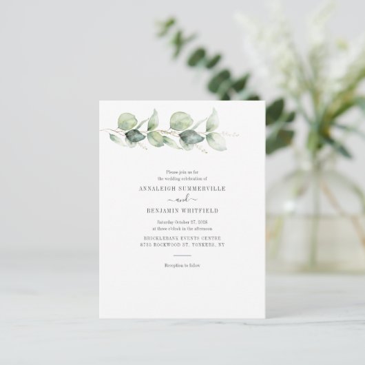 Eucalyptus Greenery Foliage Botanical Wedding Uitnodiging Briefkaart (Staand voorkant)