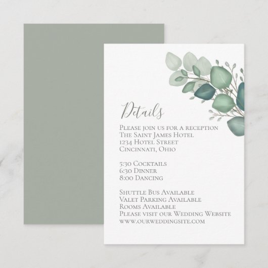 Eucalyptus Greenery Foliage — Enclosure Card Informatiekaartje (Voorkant / Achterkant)
