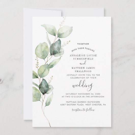 Eucalyptus Greenery Foliage Modern Wedding Kaart (Voorkant)