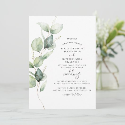 Eucalyptus Greenery Foliage Modern Wedding Kaart (Staand voorkant)