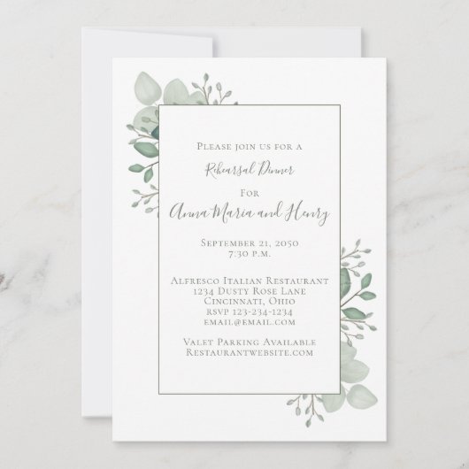 Eucalyptus Greenery Foliage Rehearsal Dinner Kaart (Voorkant)