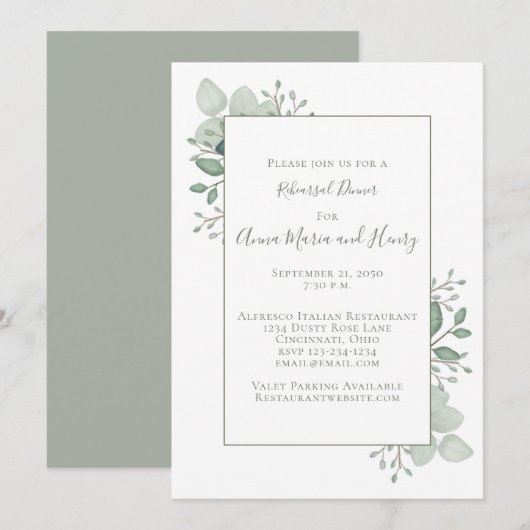 Eucalyptus Greenery Foliage Rehearsal Dinner Kaart (Voorkant / Achterkant)