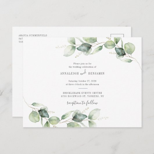 Eucalyptus Greenery Foliage Rustic Country Weddens Uitnodiging Briefkaart (Voorkant / Achterkant)