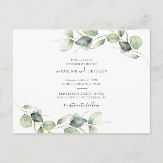 Eucalyptus Greenery Foliage Rustic Country Weddens Uitnodiging Briefkaart (Voorkant)