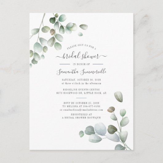 Eucalyptus Greenery Foliage Script Vrijgezellenfee Uitnodiging Briefkaart (Voorkant)