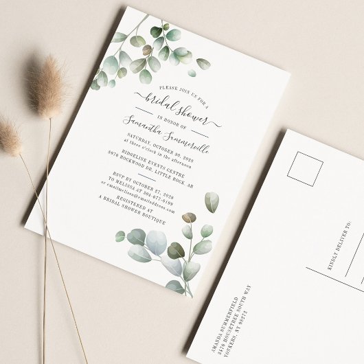 Eucalyptus Greenery Foliage Script Vrijgezellenfee Uitnodiging Briefkaart