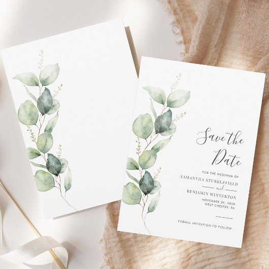 Eucalyptus Greenery Foliage Script Weddenschap Save The Date