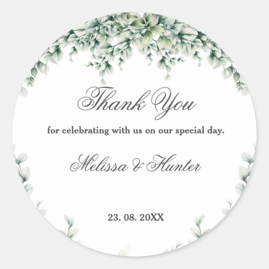 Eucalyptus Greenery Foliage Weddenschap Bedankt Ronde Sticker (Voorkant)