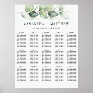 Eucalyptus Greenery Foliage Wedding Seding Chart Poster