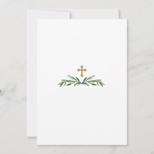 Eucalyptus Greenery Foliage Wreator Cross Baptisme Kaart (Achterkant)
