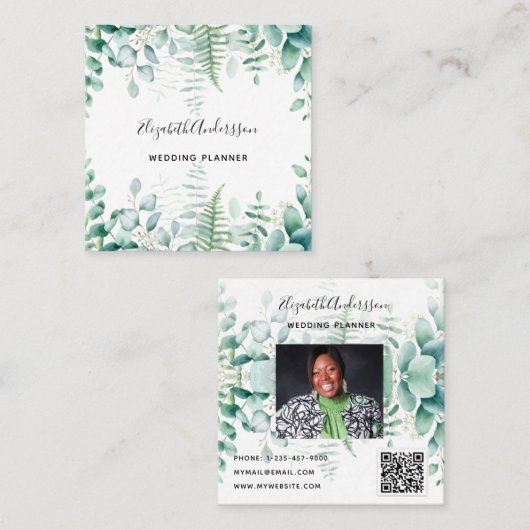 Eucalyptus greenery forest ferns foto QR code Vierkante Visitekaartje (Voorkant / Achterkant)