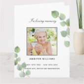 Eucalyptus greenery foto elegant begrafenisprogram bedankkaart (Voorkant)