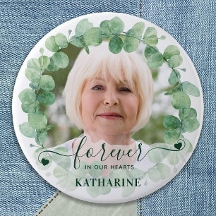 Eucalyptus Greenery Foto Funeral Memorial Ronde Button 7,6 Cm