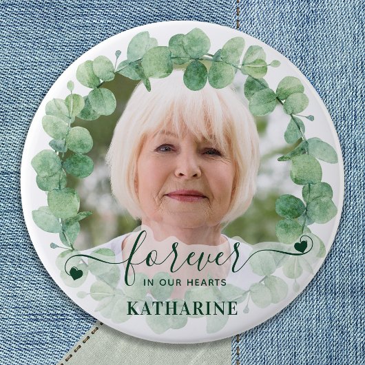 Eucalyptus Greenery Foto Funeral Memorial Ronde Button 7,6 Cm
