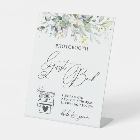 Eucalyptus Greenery Foto Guest Book Sign Pedestal Reclamebord Met Voetstuk (Voorkant)