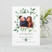 Eucalyptus Greenery Foto Weddenschap Save The Date (Staand voorkant)
