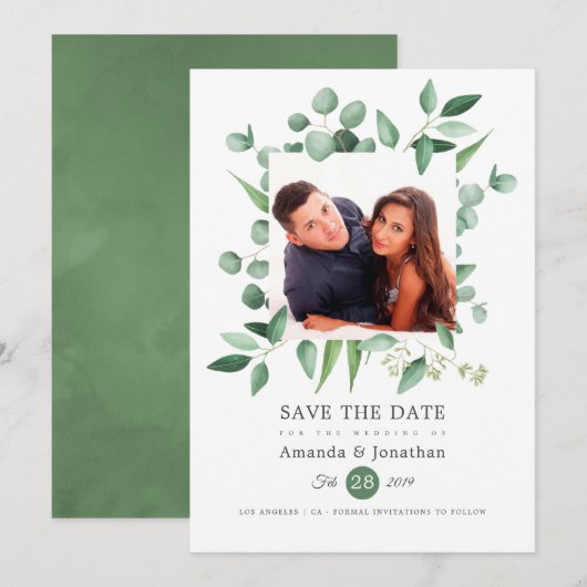 Eucalyptus Greenery Foto Weddenschap Save The Date (Voorkant / Achterkant)