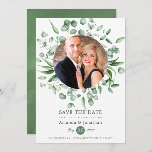 Eucalyptus Greenery Foto Weddenschap Save The Date (Voorkant / Achterkant)