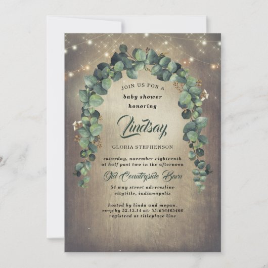 Eucalyptus Greenery Garland Rustiek Baby shower Kaart (Voorkant)