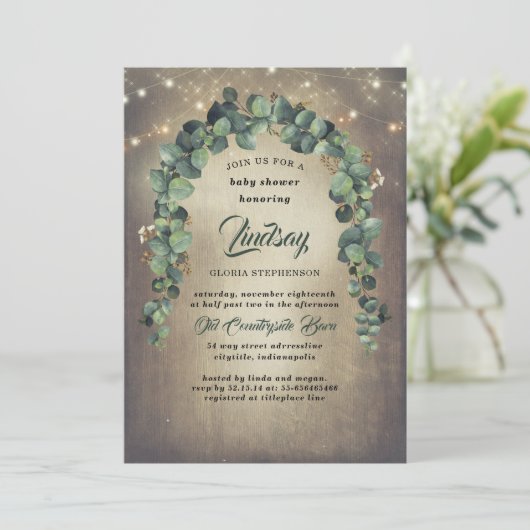 Eucalyptus Greenery Garland Rustiek Baby shower Kaart (Staand voorkant)