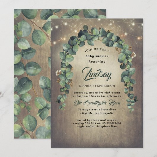 Eucalyptus Greenery Garland Rustiek Baby shower Kaart (Voorkant / Achterkant)