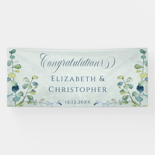 Eucalyptus Greenery Gefeliciteerd bruiloft Spandoek (Horizontaal)