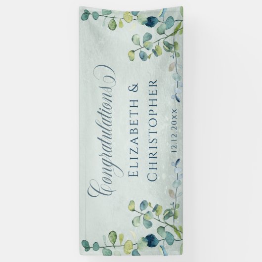 Eucalyptus Greenery Gefeliciteerd bruiloft Spandoek (Verticaal)