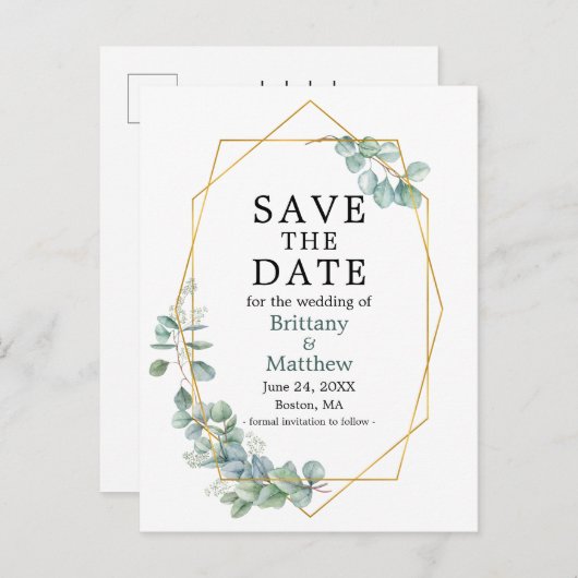 Eucalyptus Greenery Geo Lijst sparen de Datum Briefkaart (Voorkant / Achterkant)