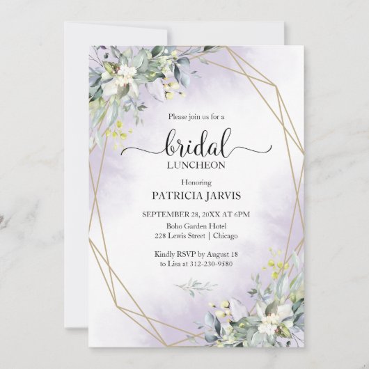 Eucalyptus Greenery Geometric Bridal Luncheon Kaart (Voorkant)