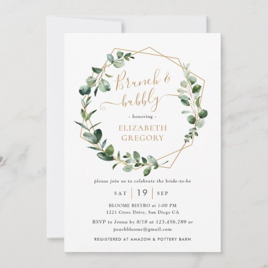 Eucalyptus Greenery Geometric Brunch en Bubble Kaart (Voorkant)