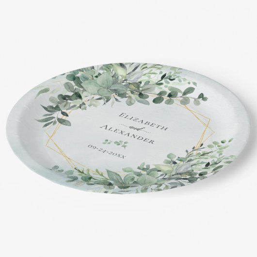 Eucalyptus Greenery Geometric Elegant Wedding Papieren Bordje (Gekanteld)