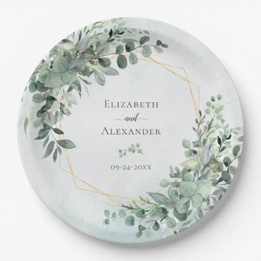 Eucalyptus Greenery Geometric Elegant Wedding Papieren Bordje (Voorkant)
