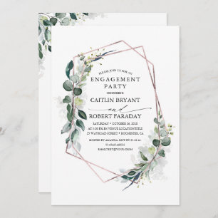 Eucalyptus Greenery Geometric Engagement Party Kaart
