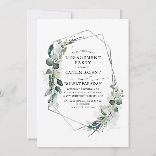Eucalyptus Greenery Geometric Engagement Party Kaart (Voorkant)