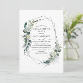 Eucalyptus Greenery Geometric Engagement Party Kaart (Staand voorkant)