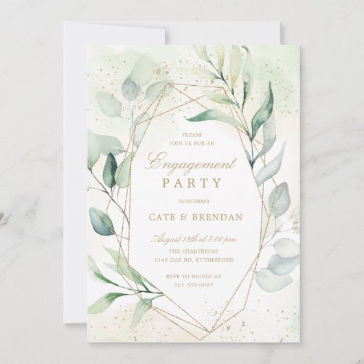 Eucalyptus Greenery Geometric Engagement Party Kaart (Voorkant)