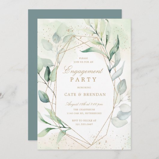Eucalyptus Greenery Geometric Engagement Party Kaart (Voorkant / Achterkant)