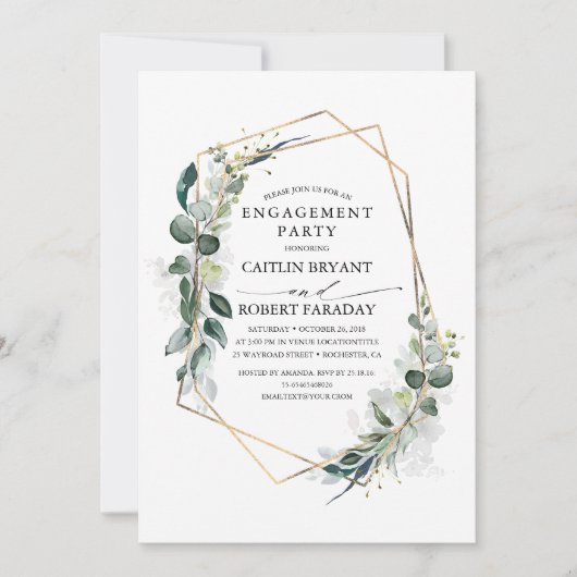 Eucalyptus Greenery Geometric Engagement Party Kaart (Voorkant)