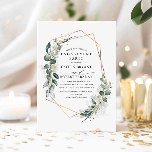 Eucalyptus Greenery Geometric Engagement Party Kaart