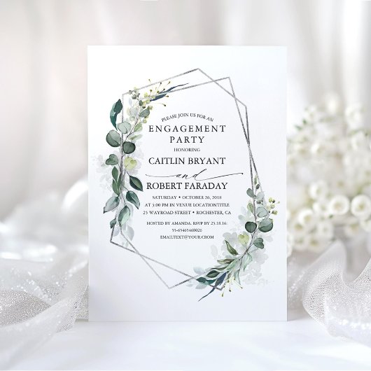 Eucalyptus Greenery Geometric Engagement Party Kaart