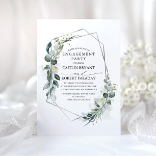 Eucalyptus Greenery Geometric Engagement Party Kaart