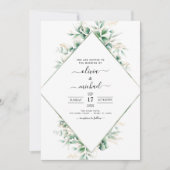 Eucalyptus Greenery Geometric Gold Foil Wedding Kaart (Voorkant)
