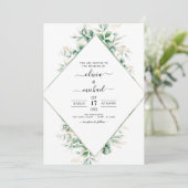 Eucalyptus Greenery Geometric Gold Foil Wedding Kaart (Staand voorkant)